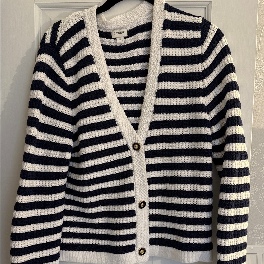 J. Crew Navy and White Striped Cardigan